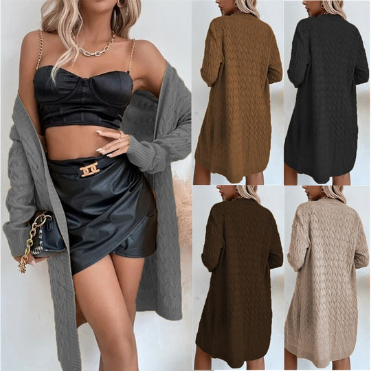 Damen Strickmantel mit modernem Wellenmuster und lässigem Schnitt EB
