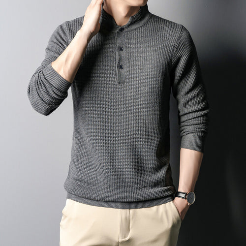 Herren Strukturierter Langarm-Pullover mit Knopfleiste EB