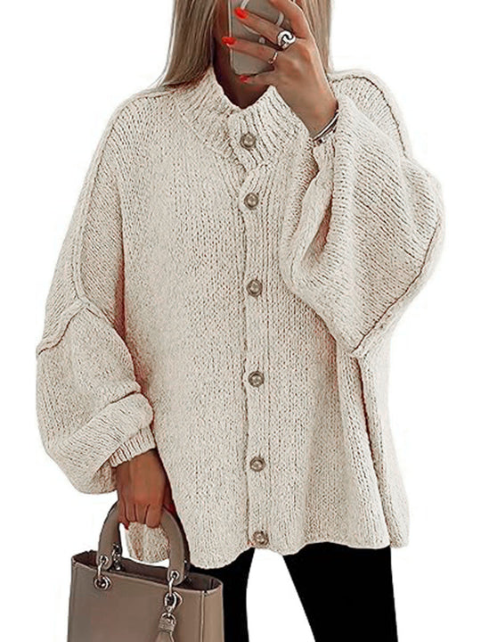 Damen oversized Strickjacke mit Knopfverschluss EB