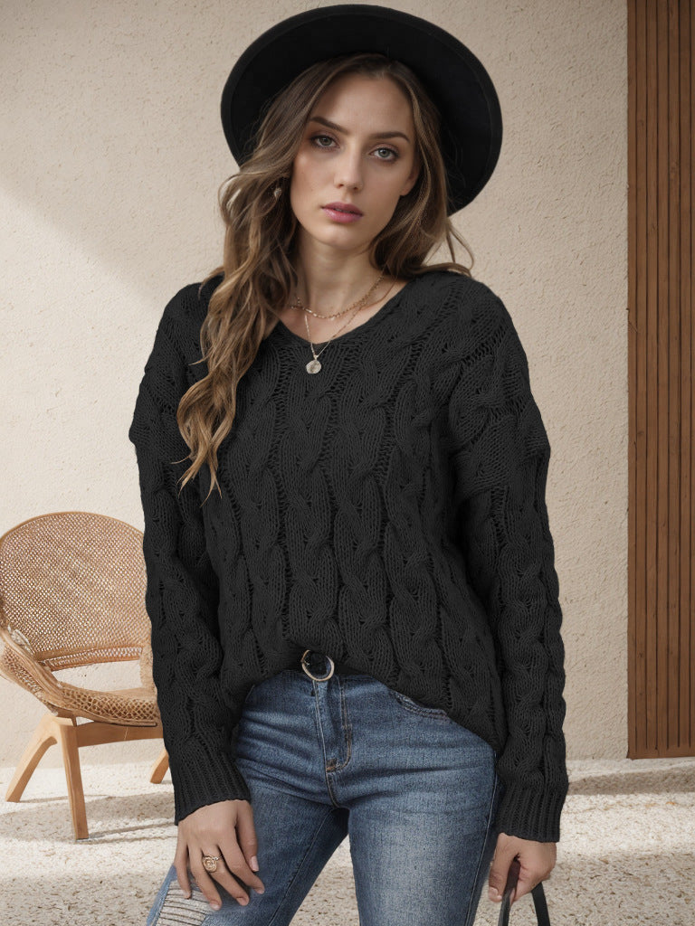 Damen Grobstrickpullover mit modernem Zopfdesign und weitem Schnitt EB