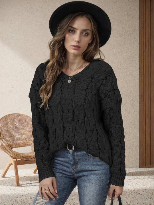 Damen Grobstrickpullover mit modernem Zopfdesign und weitem Schnitt EB