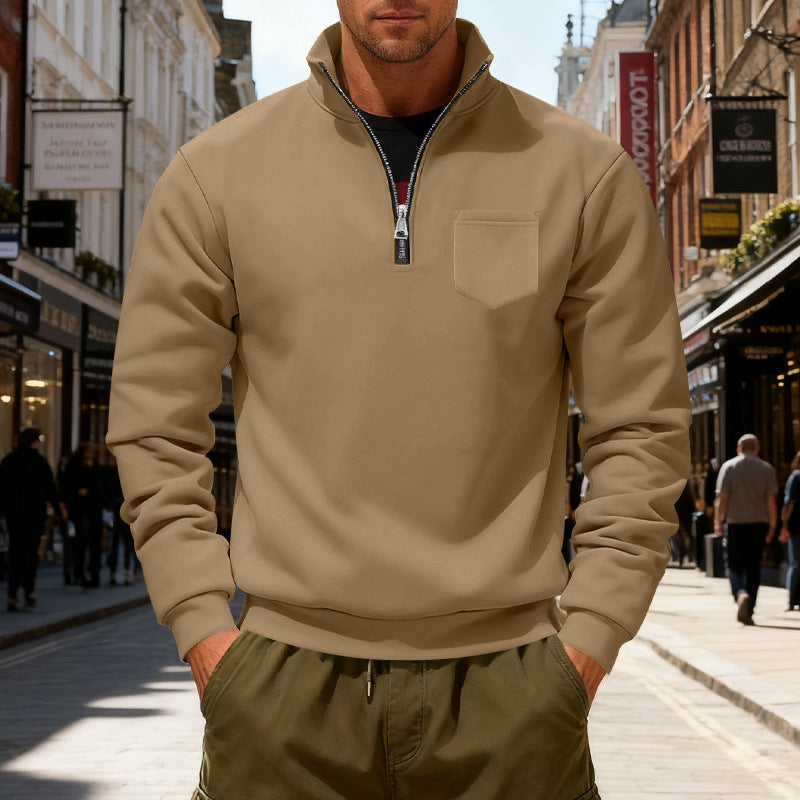 Herren modischer Sweatshirt mit halbem Reißverschluss und aufgesetzter Tasche EB