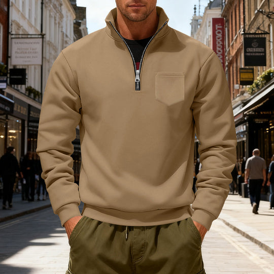 Herren modischer Sweatshirt mit halbem Reißverschluss und aufgesetzter Tasche EB