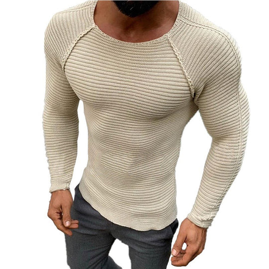 Herren nan figurbetonter Strickpullover mit Raglanärmeln und elastischer Struktur EB