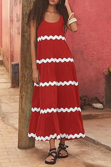Damen Maxi Kleid mit lockerer Passform und Wellenmuster EB