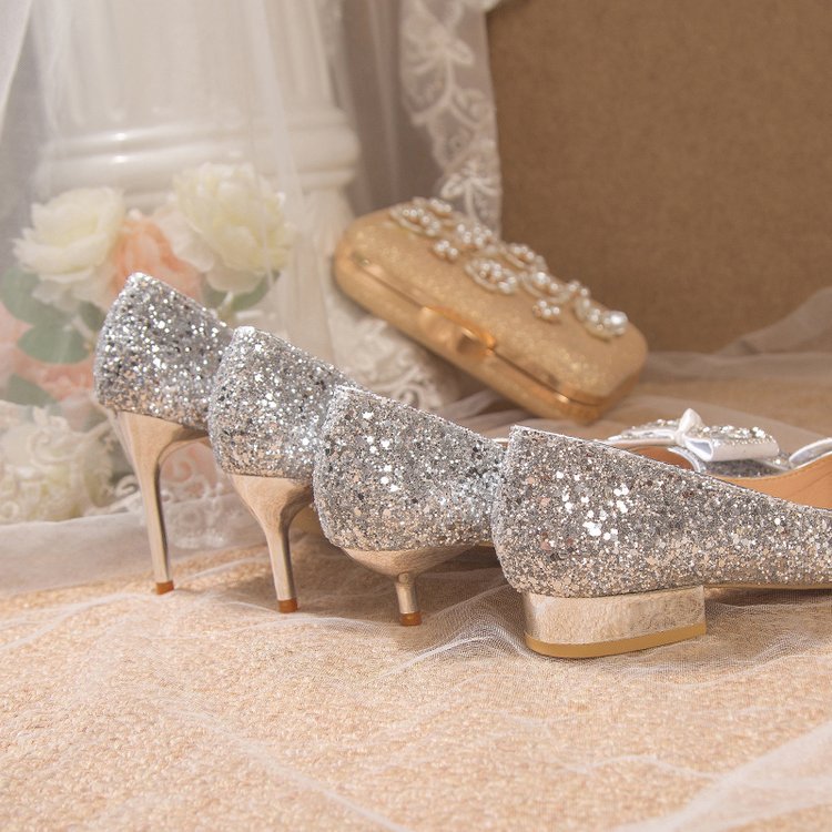 Damen glamouröse Glitzerpumps mit funkelndem Schleifenakzent EB