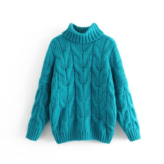 Damen Grobstrickpullover mit hohem Kragen und elegantem Zopfmuster EB