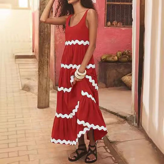 Damen Sommermaxikleid mit wellenförmigem Design EB