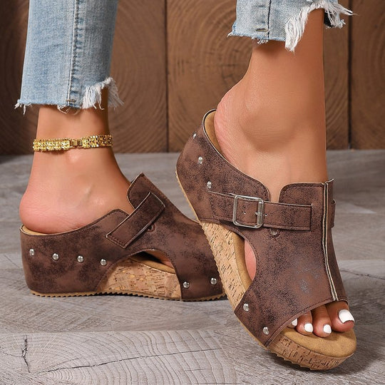 Damen modische Clogs mit verstellbarer Schnalle und korkähnlicher Sohle EB