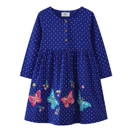 Mädchen Freizeitkleid mit floralen und Schmetterlingsapplikationen EB