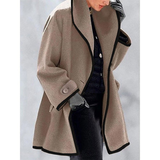 Damen nan oversize Bouclé Wollmix Mantel mit kontrastpaspeln und umgeschlagenem Kragen EB
