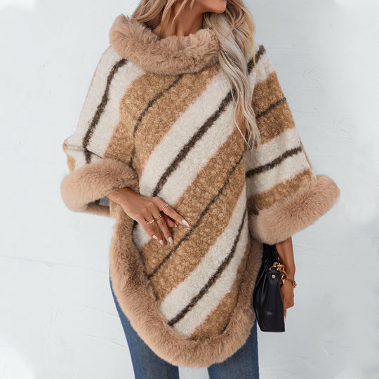 Damen eleganter poncho mit luxuriösem Fellbesatz EB