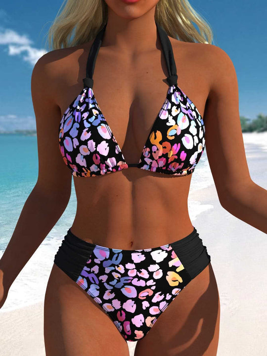 Damen Bikini-Set mit modernen Polka-Dots und hoch taillierter Bikini-Hose EB