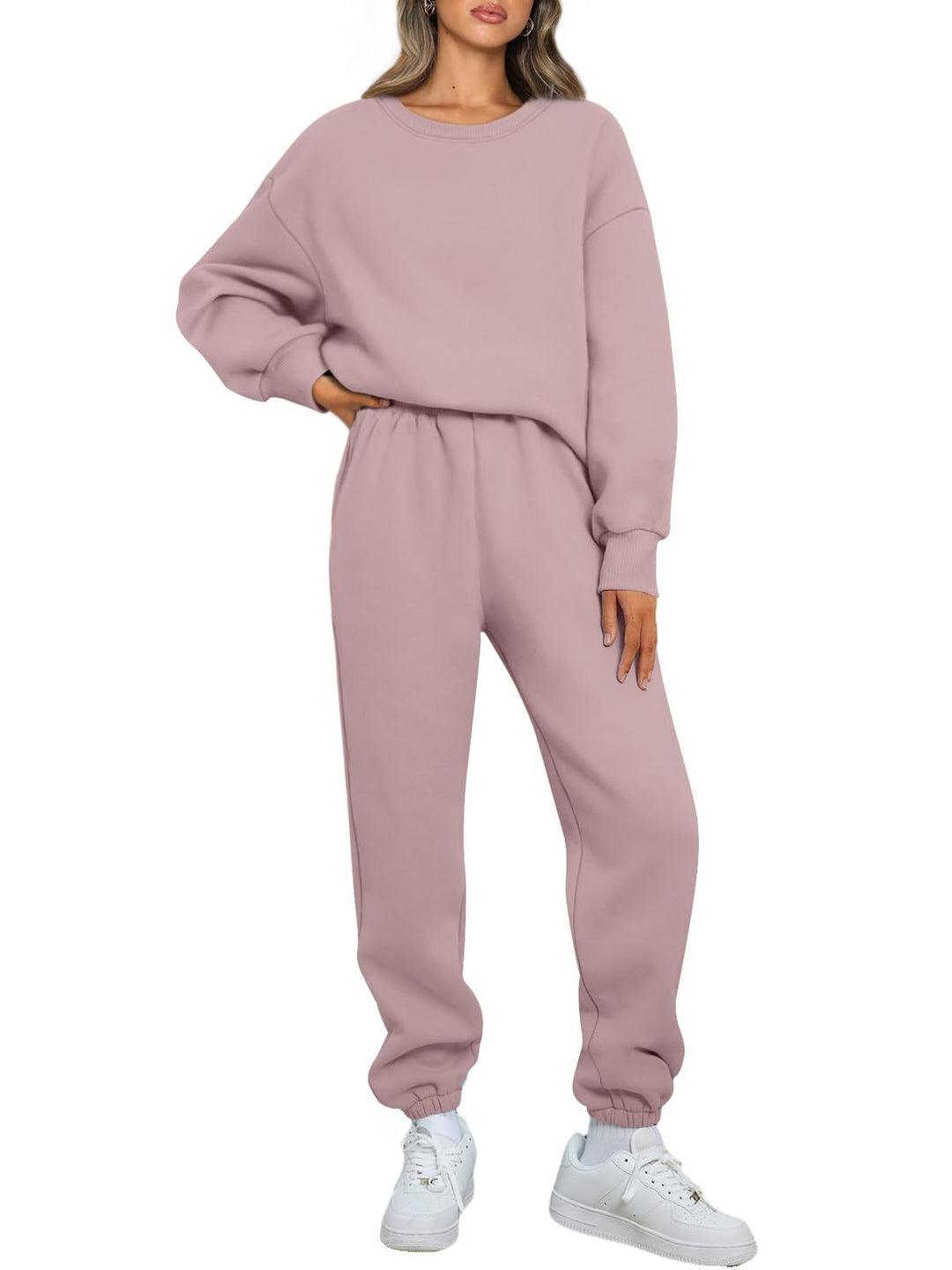 Damen nan gemütliches zweiteiliges Lounge-Set aus French-Terry mit Oversize-Sweatshirt und taillierter Jogginghose EB