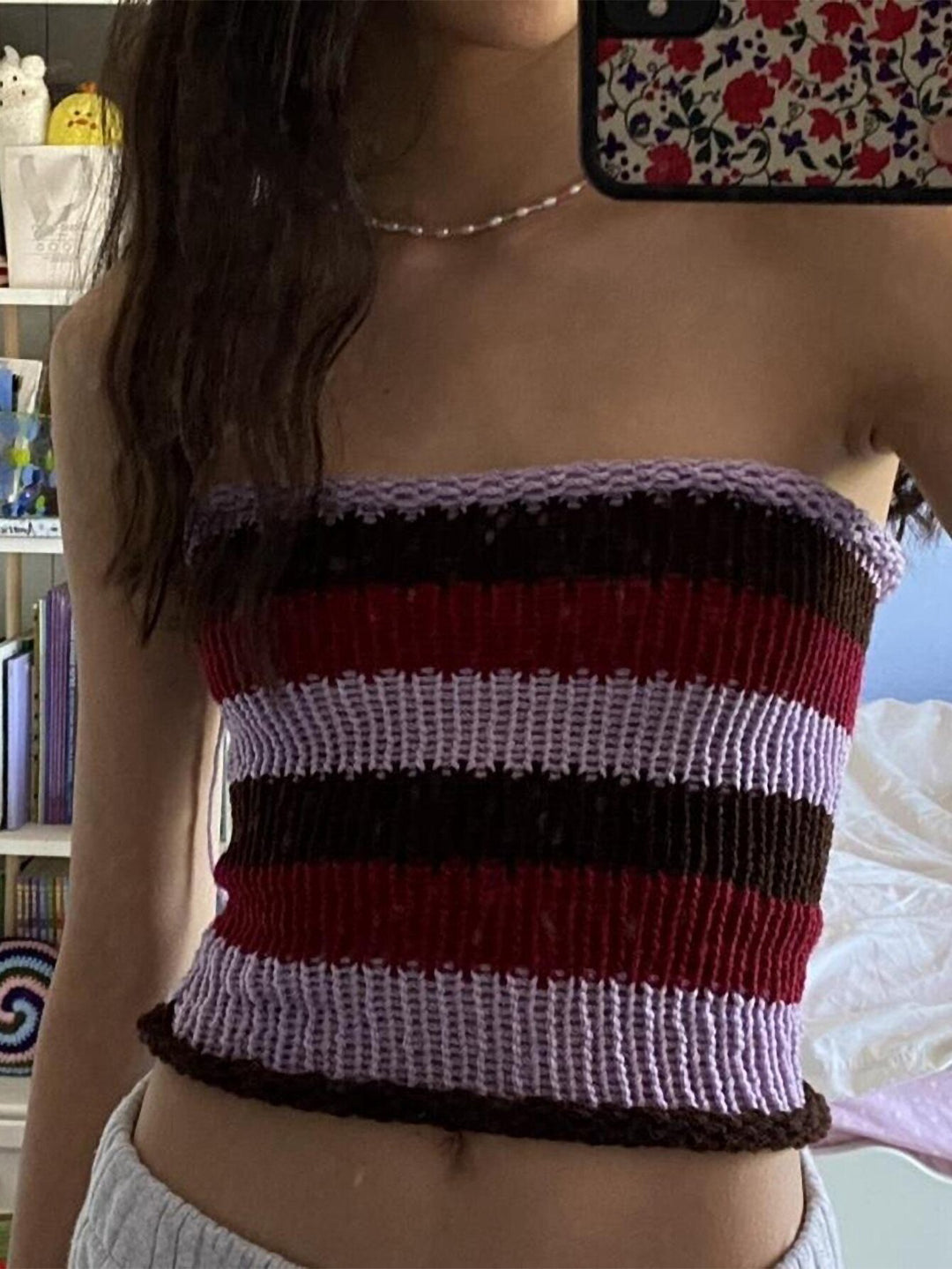 Damen Bandeau Oberteil mit bunten Streifen EB