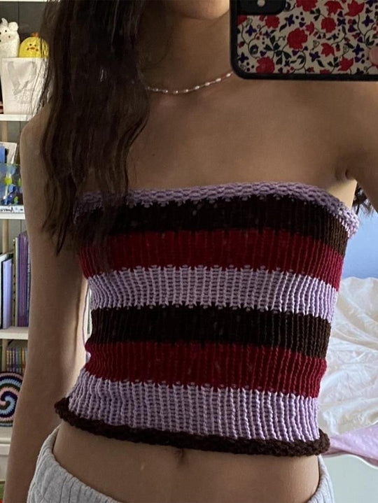 Damen Bandeau Oberteil mit bunten Streifen EB