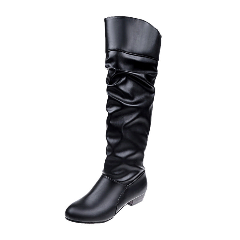 Damen nan knielange Slouch-Stiefel mit weichem Schaft und niedrigem Blockabsatz EB