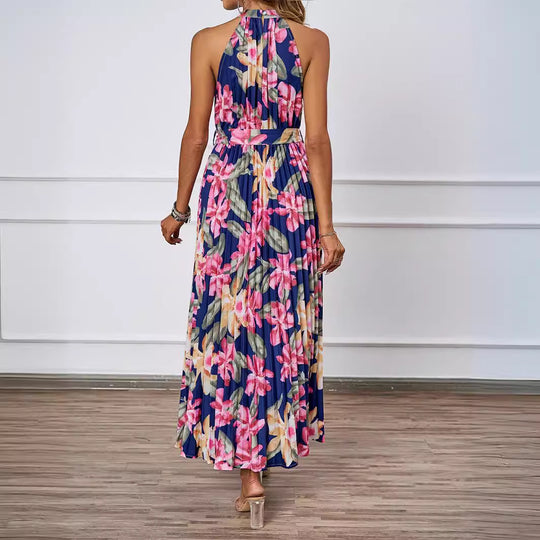 Damen Maxikleid mit detaillierter Plisseeverarbeitung und schickem Bindegürtel EB