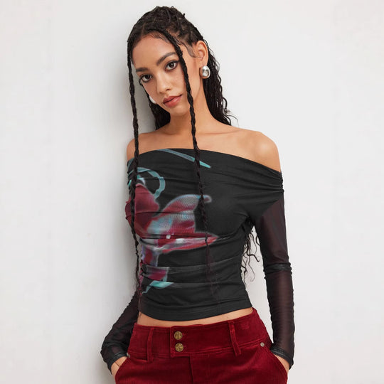 Damen Trendy Shirt mit transparenten Ärmeln EB