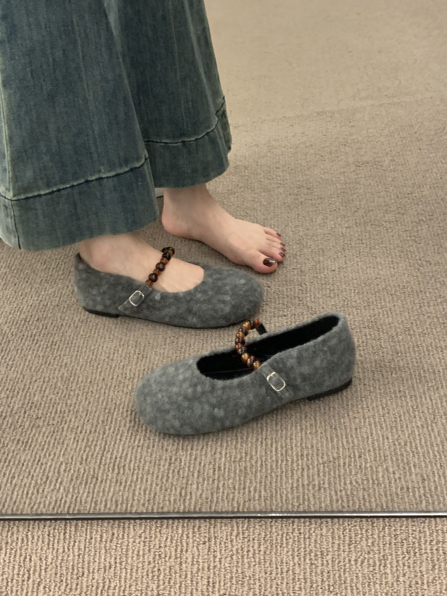 Damen Filz-Ballerinas mit modischer Riemchen-Applikation EB