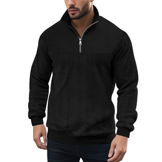 Herren Strickpullover mit halbem Reißverschluss und strukturierter Oberfläche EB