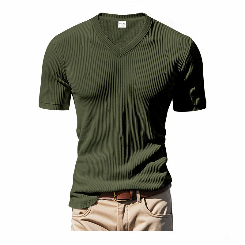 Herren modernes V-Ausschnitt T-Shirt aus strukturiertem Material EB