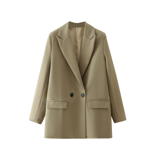 Damen Oversize Doppelreihiger Blazer mit fallendem Revers und weicher Innenfütterung EB