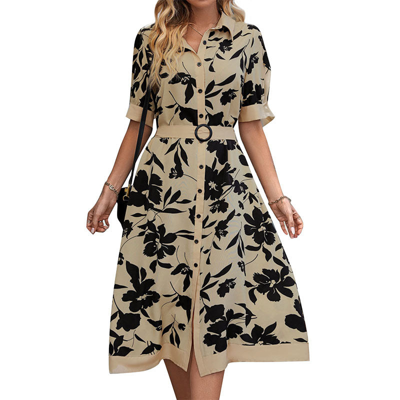 Damen Tailliertes Blusenkleid mit Taillengürtel, Frontknopfleiste und Frontschlitz EB