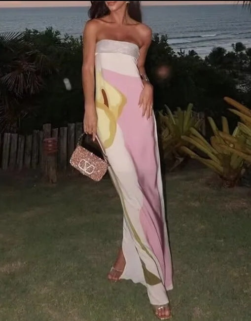 Damen Maxikleid mit lässigem schulterfreiem Design und floralem Print EB