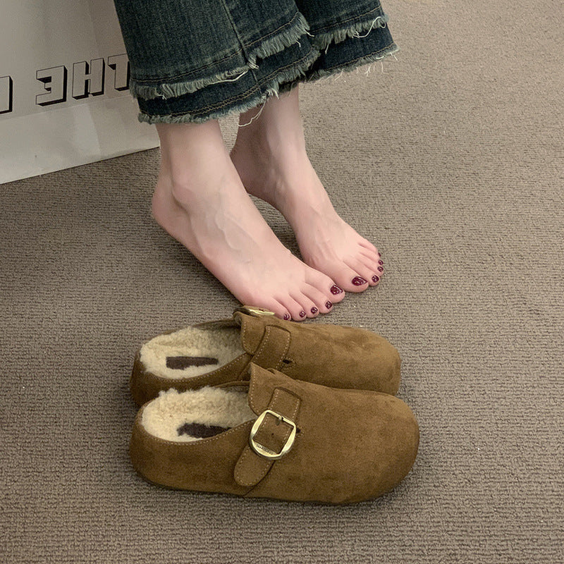 Damen Kuschelige Clogs aus hochwertigem Material mit modischem Schnallenverschluss EB