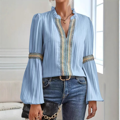 Damen elegante Bluse mit Rüschendetails und Stickereien EB