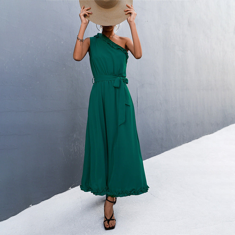 Damen Maxikleid mit schulterfreiem Design und eleganter Rüsche EB