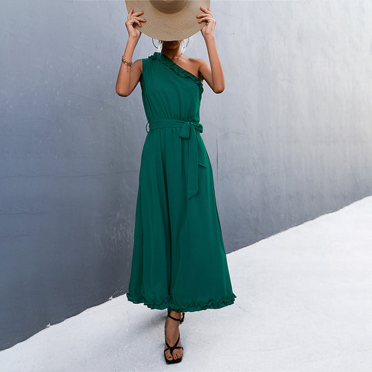 Damen Maxikleid mit schulterfreiem Design und eleganter Rüsche EB