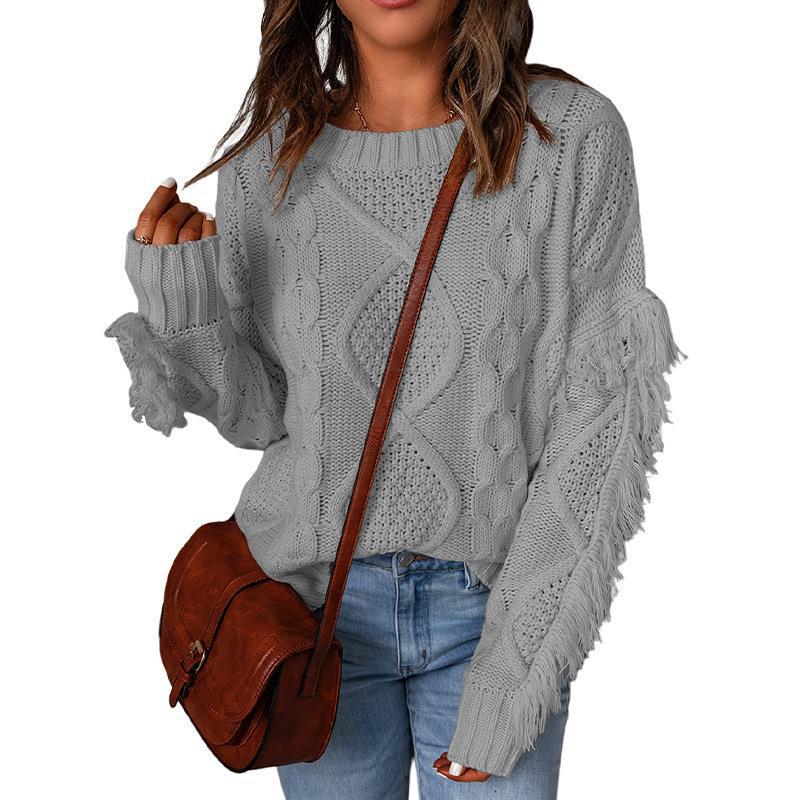 Damen Grobstrickpullover mit überschnittenen Schultern und elastischen Bündchen EB