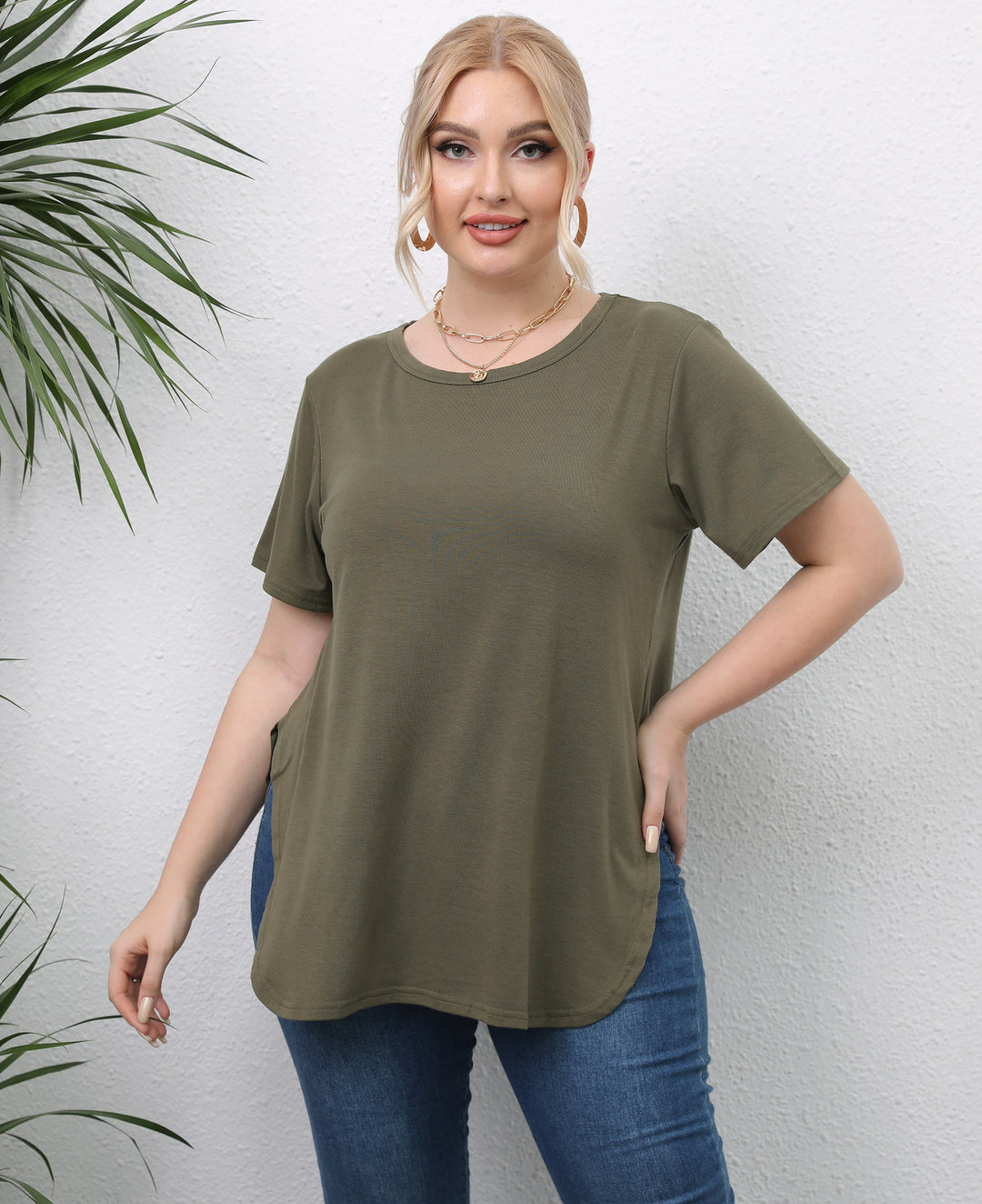 Damen lässiges T-Shirt mit seitlichen Eingrifftaschen EB