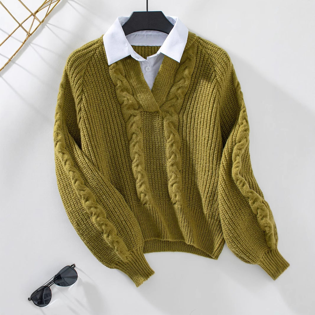 Damen Strickpullover mit stylischem Kragen EB