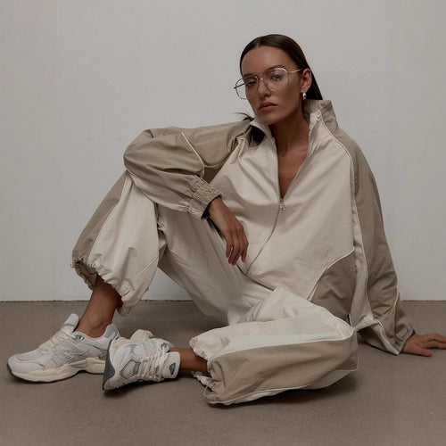 Damen nan sportive Oversize-Trackjacke mit hohem Stehkragen und Raglanärmeln EB