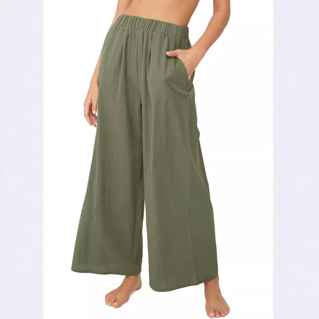 Damen Weite Palazzo-Hose mit elastischem Bund und seitlichen Taschen EB