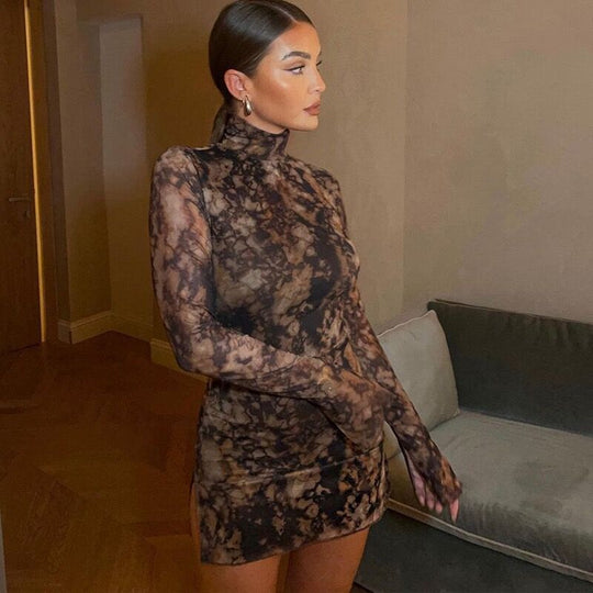 Damen Figurumspielendes Minikleid mit Spitzeneinsätzen und hohem Schlitz EB