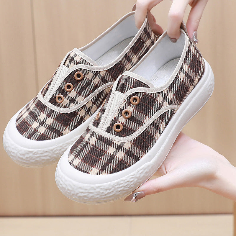 Damen Sportliche Slip-On Sneakers mit klassischem Karomuster EB