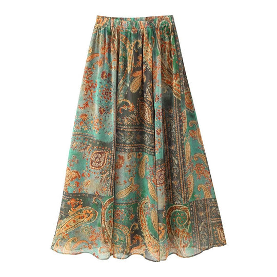 Damen Maxirock im eleganten Paisley-Muster mit elastischem Bund EB