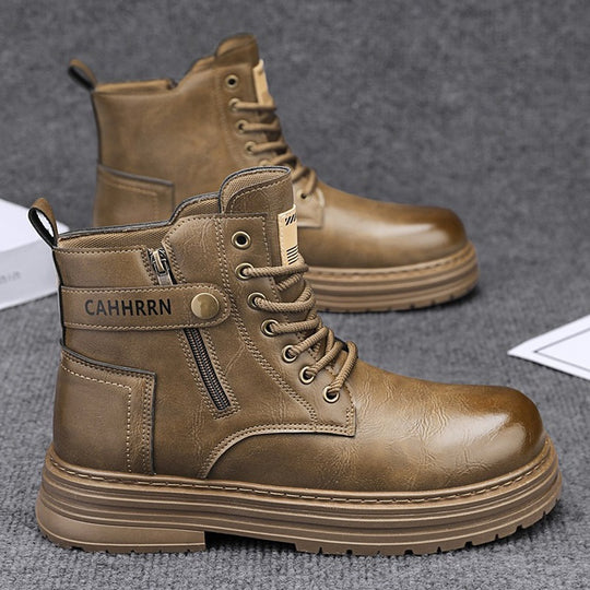 Herren robuste Lederoptik Combat-Boots mit seitlichem Reißverschluss und gepolsterter Plateausohle EB