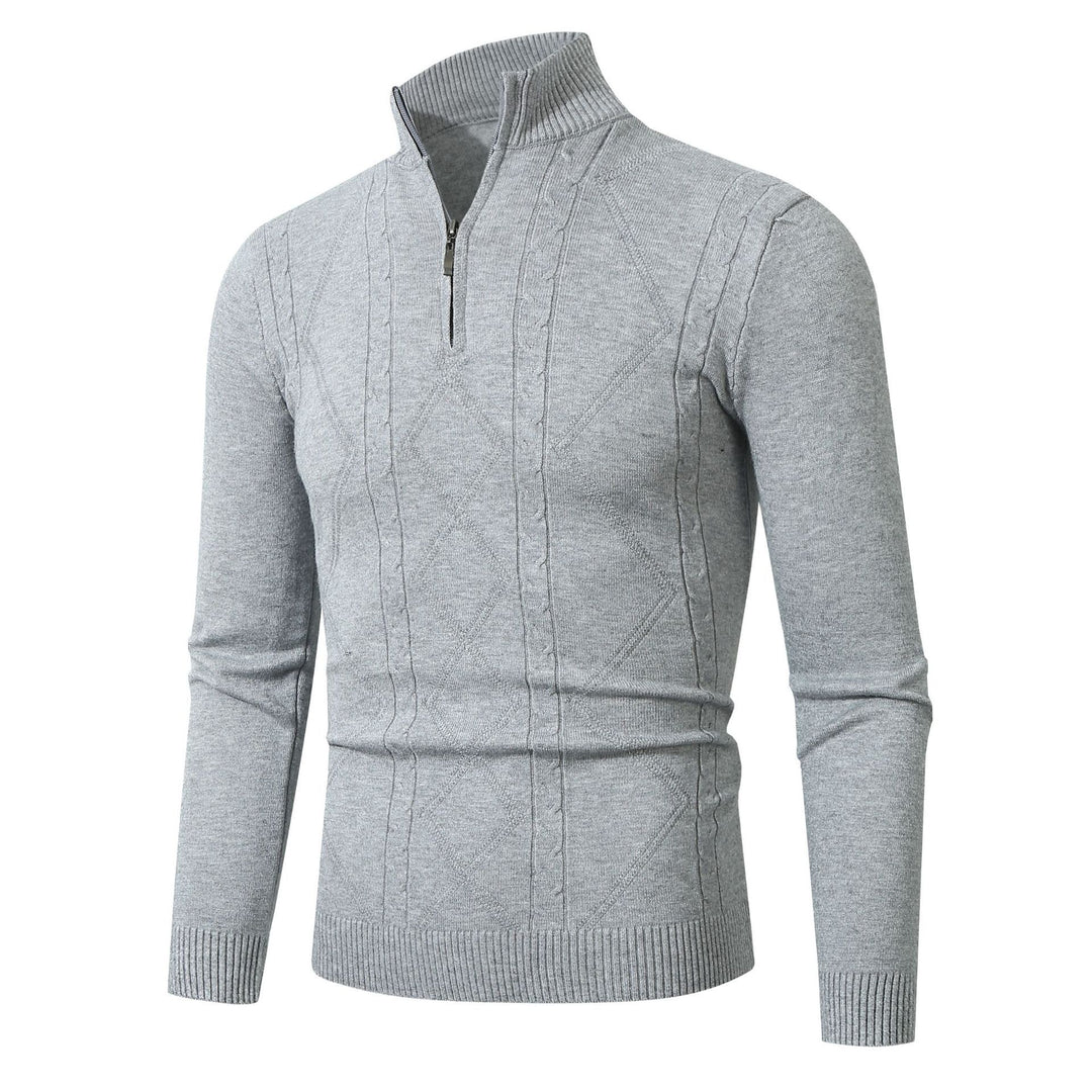 Herren Strickpullover mit modernem Zopfmuster und hohem Stehkragen EB