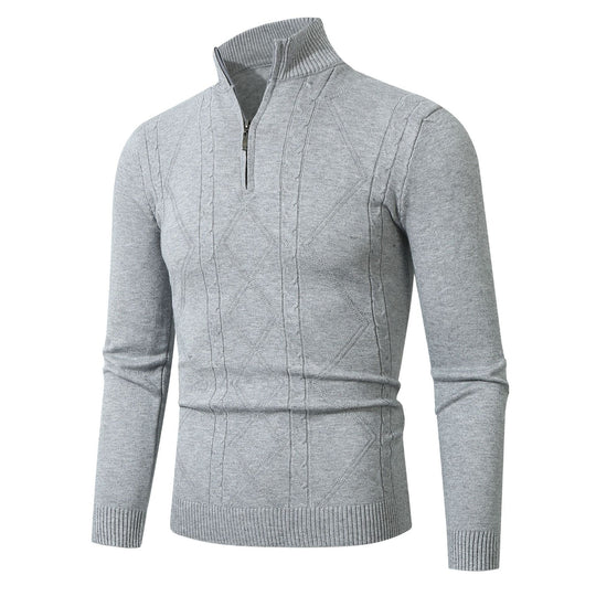 Herren Strickpullover mit modernem Zopfmuster und hohem Stehkragen EB