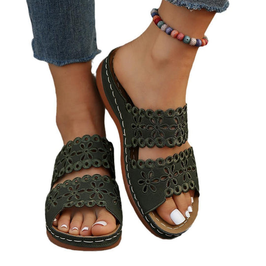 Damen komfortable Riemchen-Sandalen mit floralen Verzierungen EB