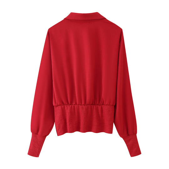Damen Blusenshirt mit elastischem Bund und eleganten Knopfdetails EB