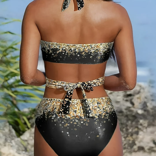 Damen Hochtailliertes Bikiniset mit verspieltem Knoten und schimmernden Akzenten EB