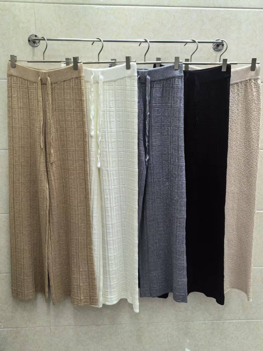 Damen Weit geschnittene Leinenhose mit elastischem Bund und gestreiftem Design EB