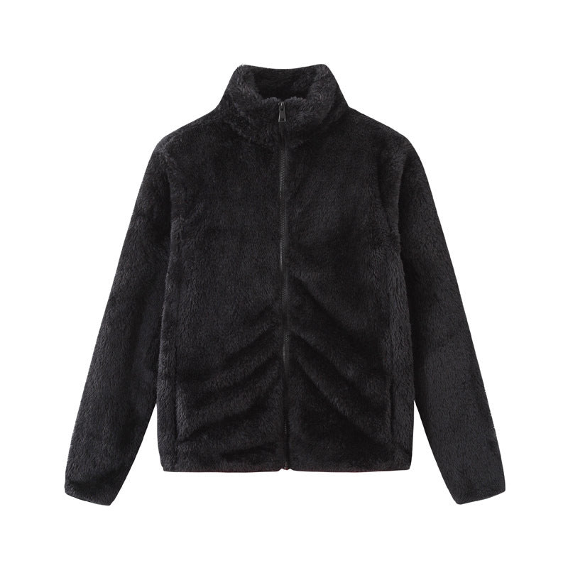 Damen gemütliche Fleecejacke mit hohem Kragen und praktischem Reißverschluss EB