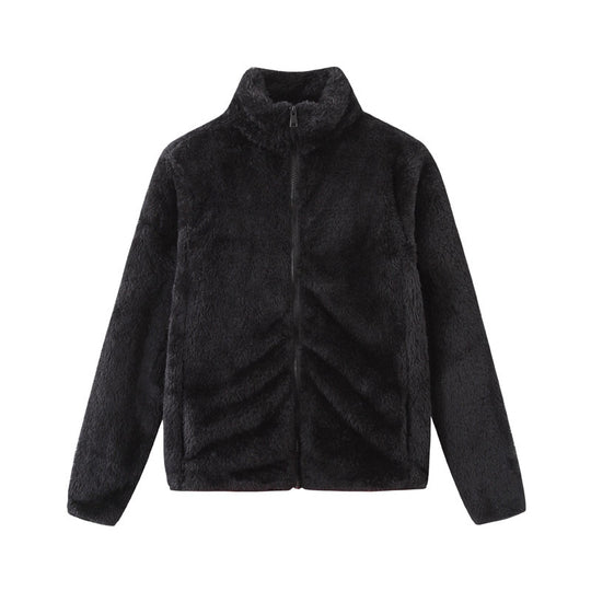 Damen gemütliche Fleecejacke mit hohem Kragen und praktischem Reißverschluss EB